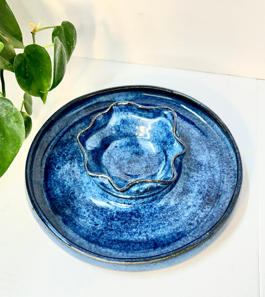 Blue Wavy Chip and Dip Plate