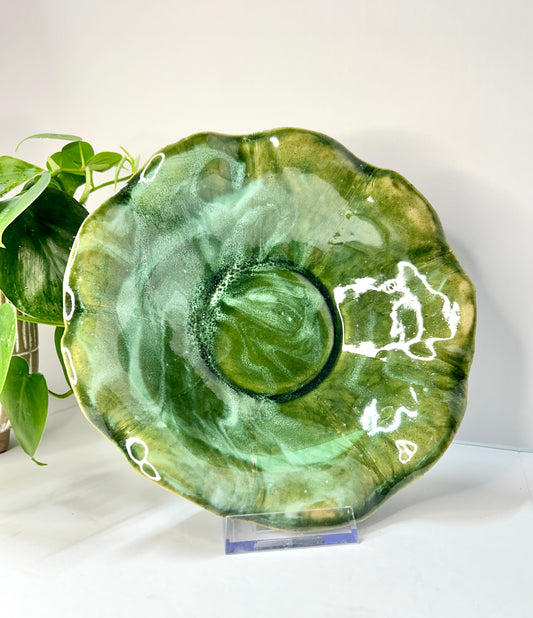 Green & White Flower Swirl Bowl