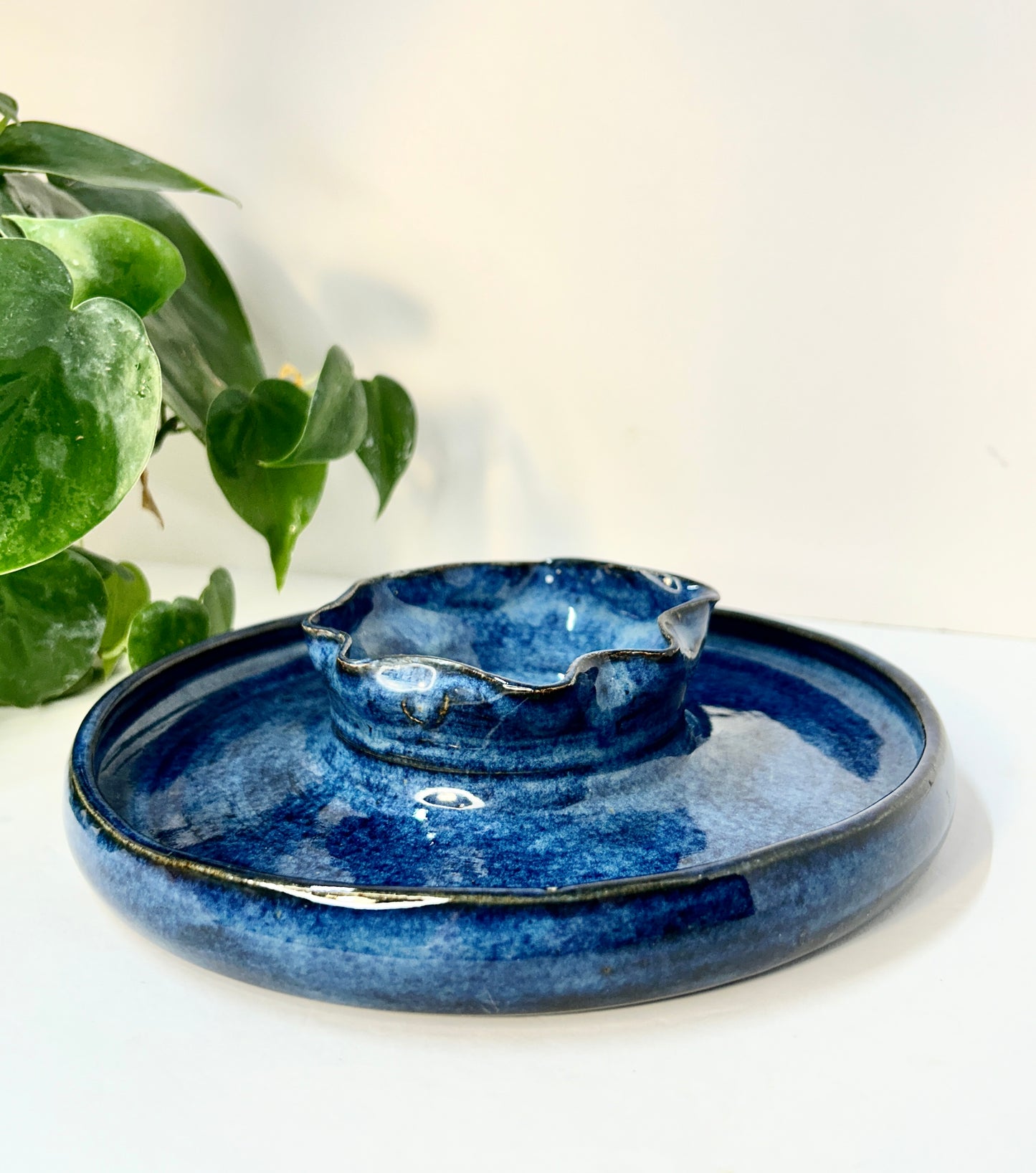 Blue Wavy Chip and Dip Plate